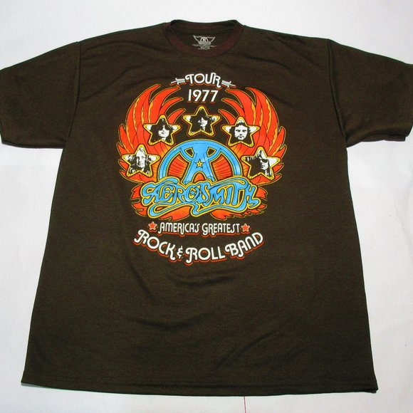 Aerosmith Men's Dark Brown Tour 1977 Graphic Tee - Picture 1 of 3